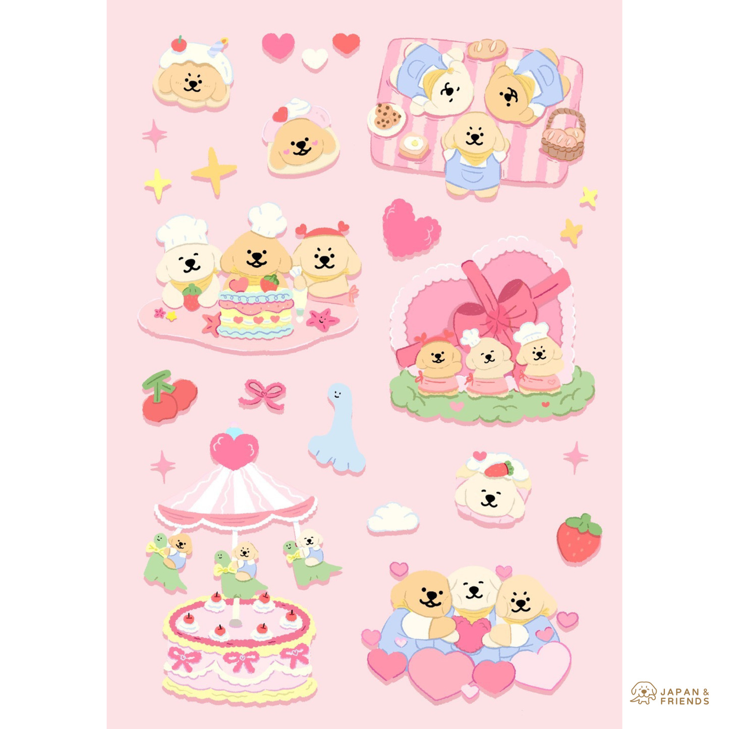 Joommeng, Jedi, Jaidee Sweetheart Sticker Set 4 ใบ สติ๊กเกอร์ จุ๊มเหม่ง เจได ใจดี สวีตฮาร์ต