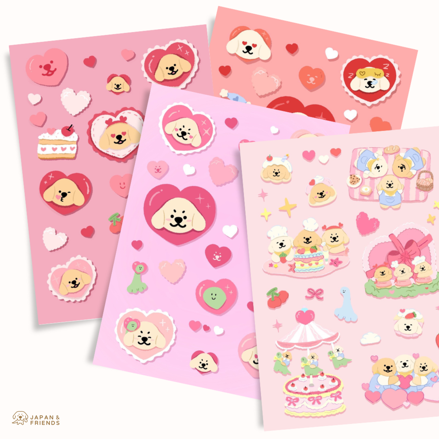 Joommeng, Jedi, Jaidee Sweetheart Sticker Set 4 ใบ สติ๊กเกอร์ จุ๊มเหม่ง เจได ใจดี สวีตฮาร์ต
